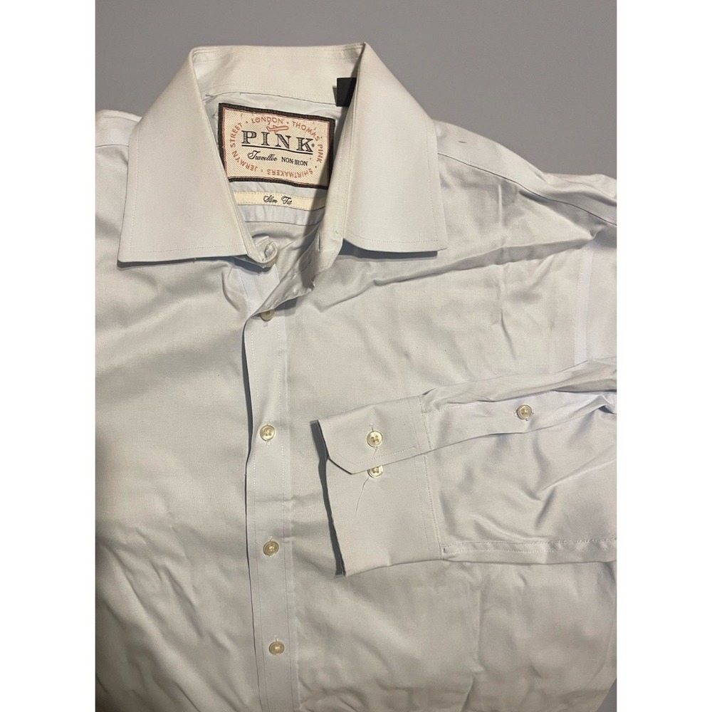 Thomas Pink Men's Business Casual Light Blue 16 41cm Slim
